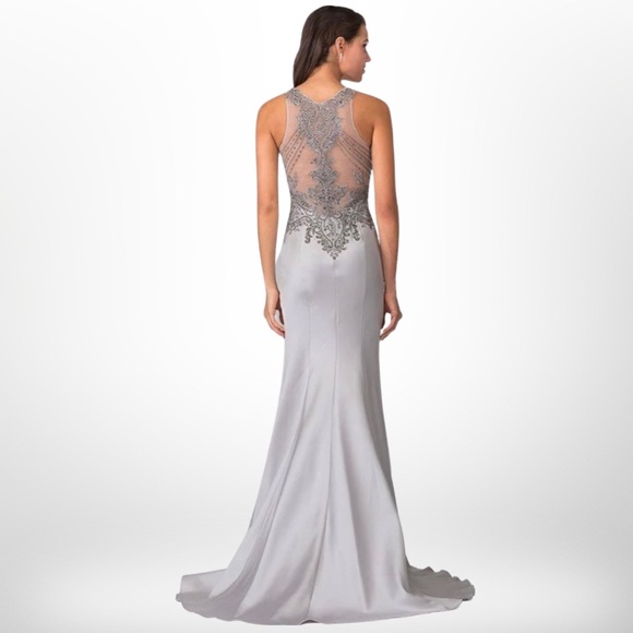 ✨  Bead Embellished Swarovski Dress,Bodice Silver Mermaid Dress✨⚜️Size 10 - Picture 3 of 7